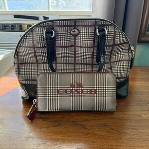 Coach Checkered Satchel and Wallet Set - Black and Brown